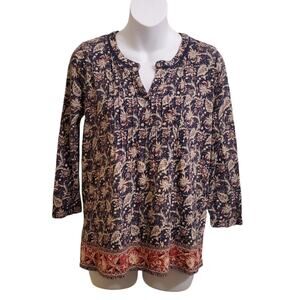 Lucky Brand Women's Floral Bohemian 3/4 Sleeves Top Size S
